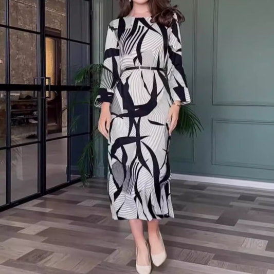 Robe Longue Imprimée avec Ceinture